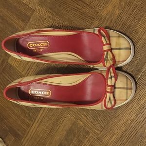 Coach Round Toe Wedge Heel Bow Tie Pumps.